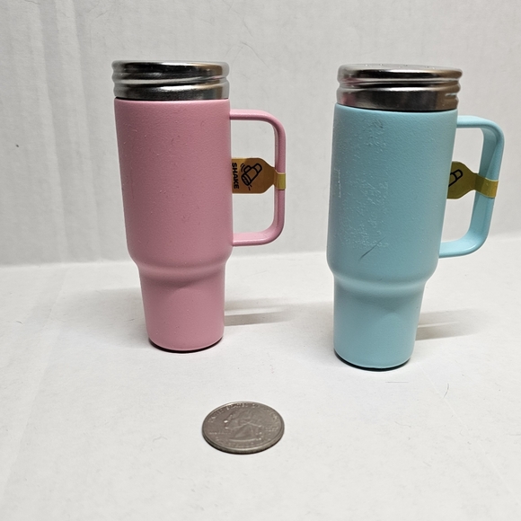 Other - Miniature Drinking Cups Salt And Pepper Shakers . Blue and Pink Travel Mugs